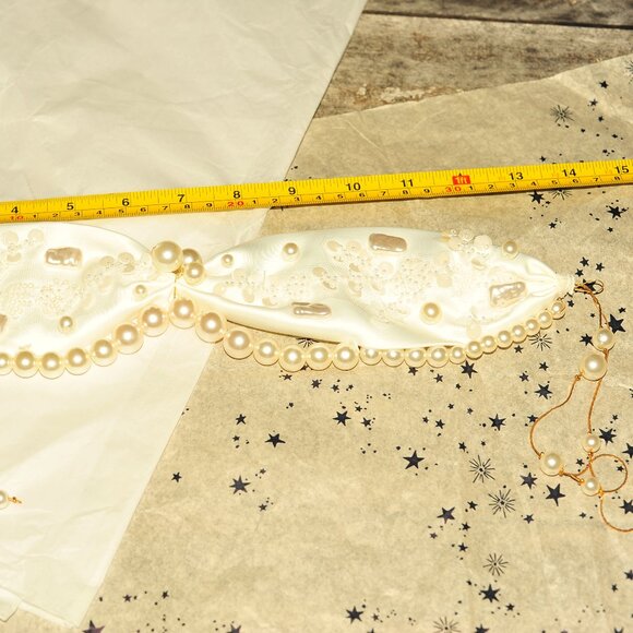 Satin Soft Fabric Embellished Fa White Pearl Beads Hair Band CoverUp Hair Scarf - Picture 14 of 16